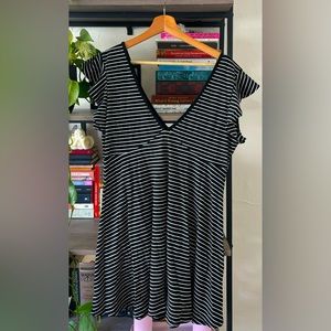 Striped V-Neck Mini Dress (Plus Size Friendly)